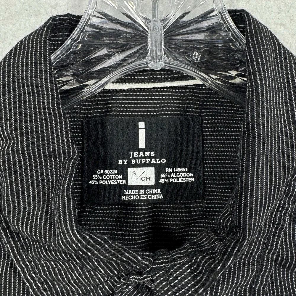 I‎ Jeans Buffalo Mens S Meyer Shirt Button Up Striped Short Sleeve Black White